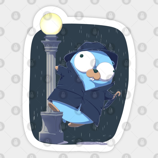 Golang Gopher Go Singing In The Rain Sticker by clgtart